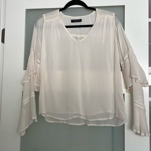 Maven West cream long ruffled sleeved v neck blouse. Extra Small. Cream